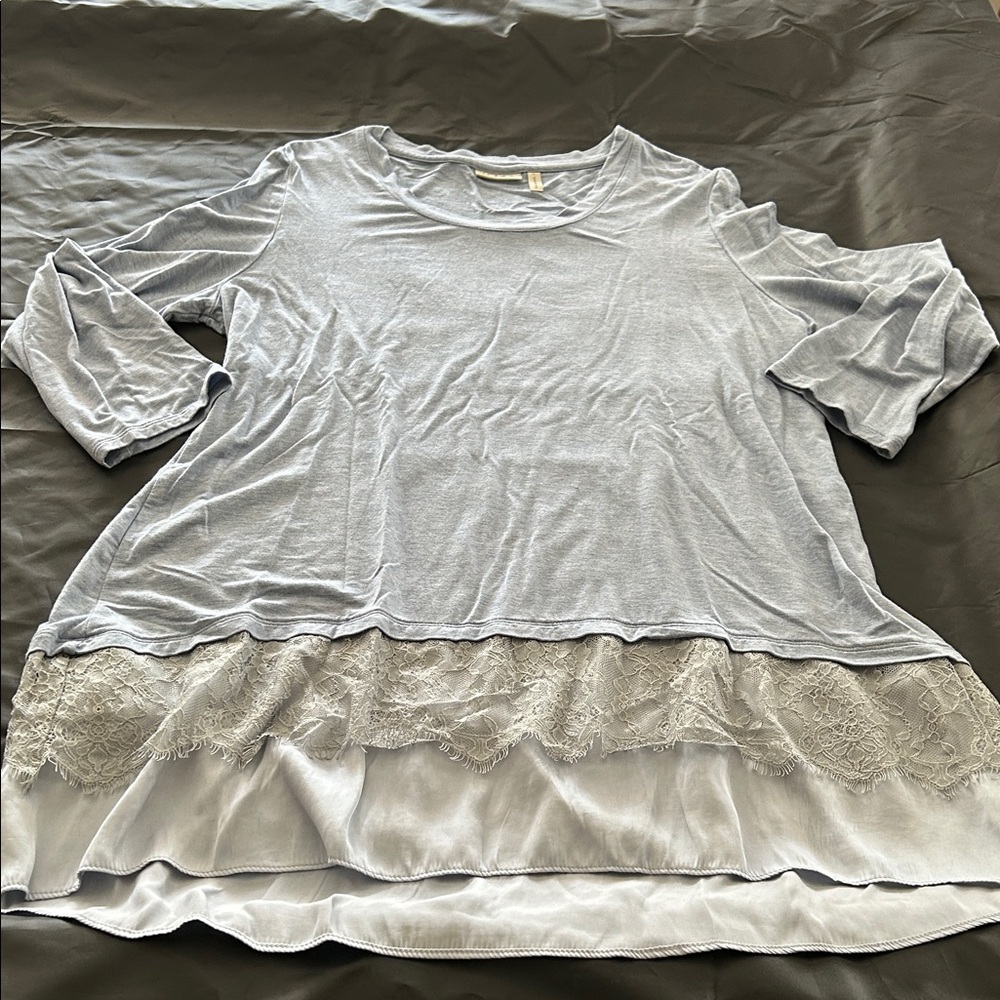 LOGO by Lori Goldstein Light Blue Tunic with Lace Detail